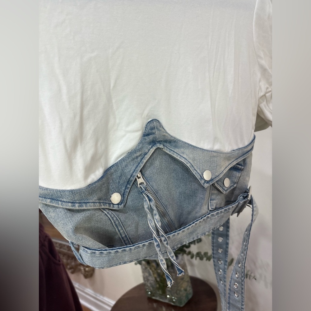 Brand new size M White Tee with Denim Corset Detail - Picture 2 of 5